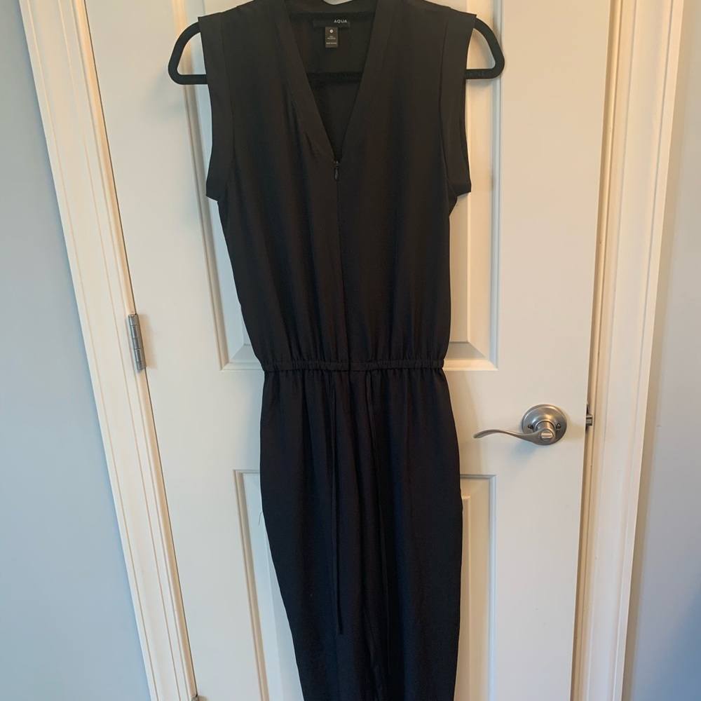 Aqua black silk material jumpsuit